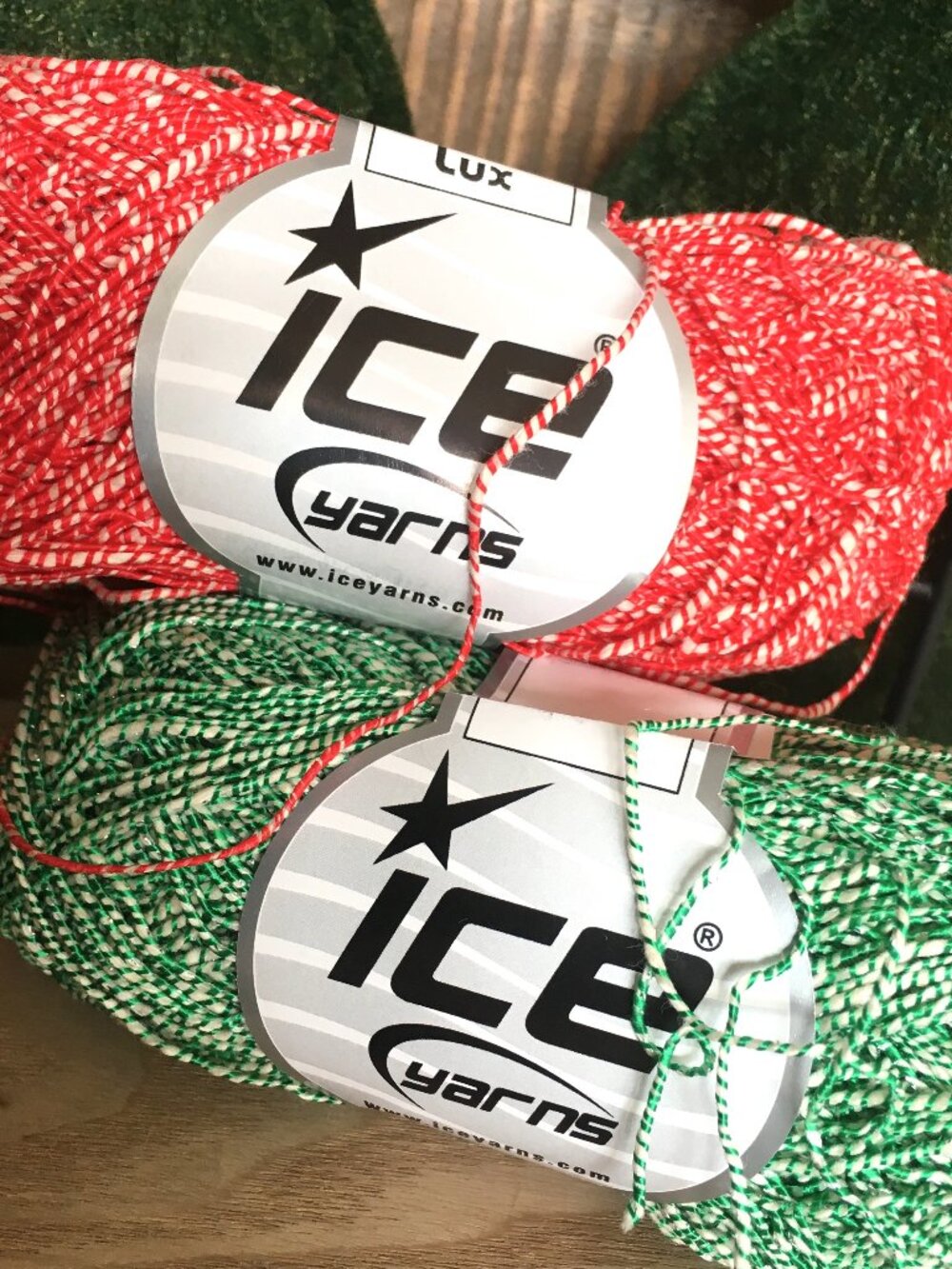 ICE YARNS 2 skeins Urban Cotton Lux Red Green 50 grams Twisted Knitting Boho